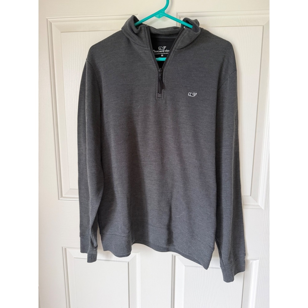 Vineyard Vines Mens Quarter Zip Pullover Sweater Charcoal Gray Whale Logo Size M